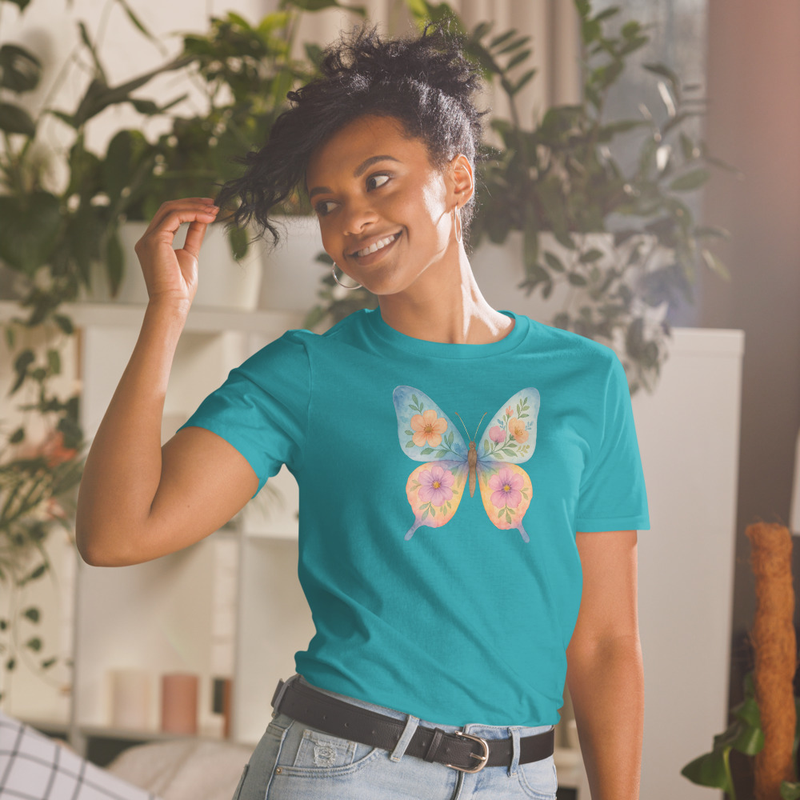 “Floral Wings” Watercolor Butterfly Ladies Short-Sleeve Unisex T-Shirt - Image 63