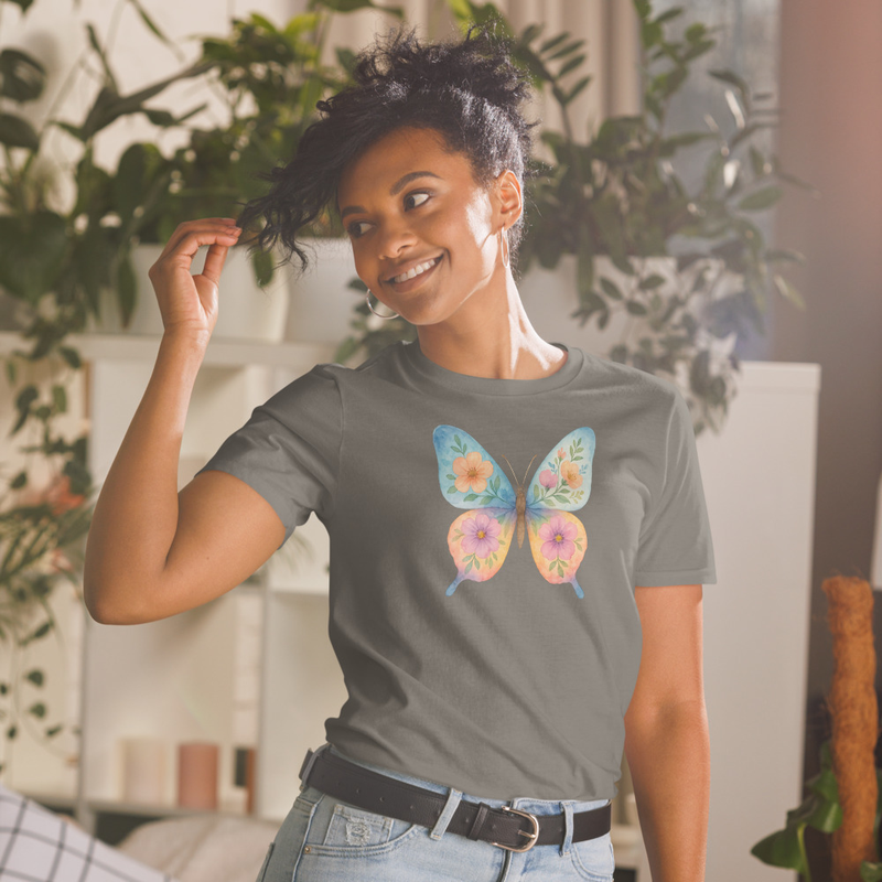 “Floral Wings” Watercolor Butterfly Ladies Short-Sleeve Unisex T-Shirt - Image 49