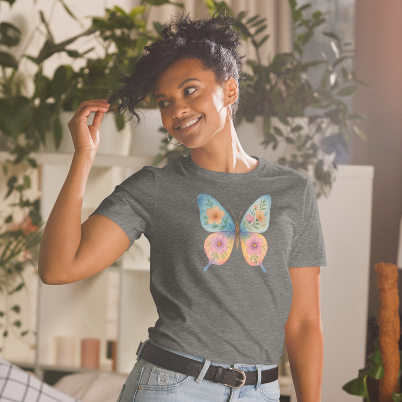 “Floral Wings” Watercolor Butterfly Ladies Short-Sleeve Unisex T-Shirt - Image 40