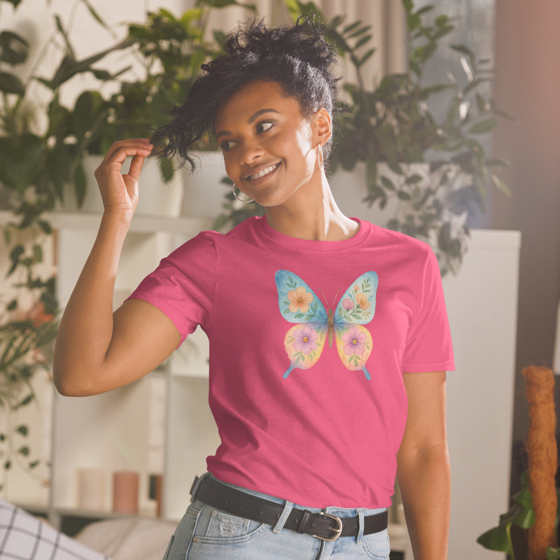 “Floral Wings” Watercolor Butterfly Ladies Short-Sleeve Unisex T-Shirt - Image 45