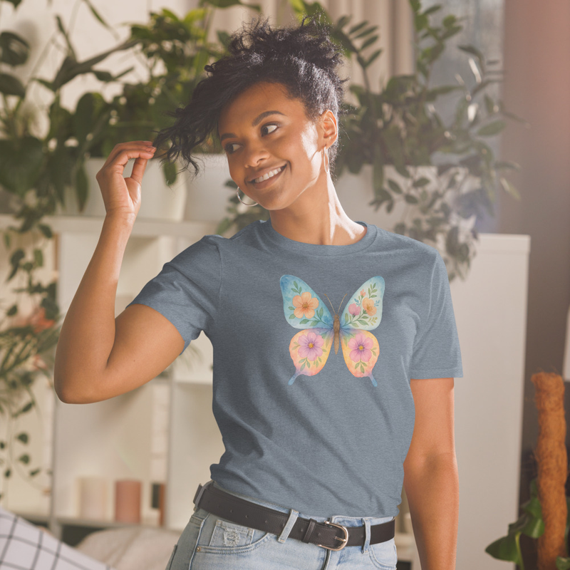 “Floral Wings” Watercolor Butterfly Ladies Short-Sleeve Unisex T-Shirt - Image 59
