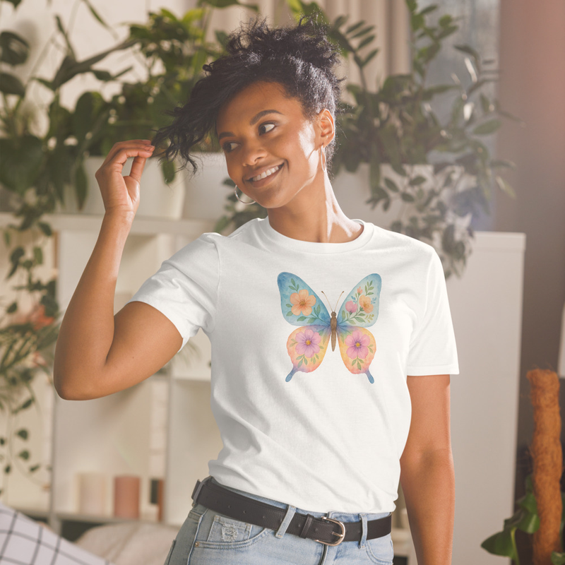 “Floral Wings” Watercolor Butterfly Ladies Short-Sleeve Unisex T-Shirt - Image 91