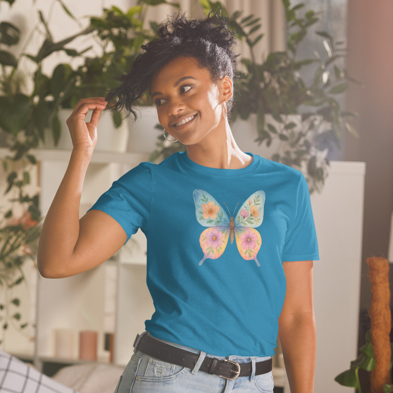 “Floral Wings” Watercolor Butterfly Ladies Short-Sleeve Unisex T-Shirt - Image 31