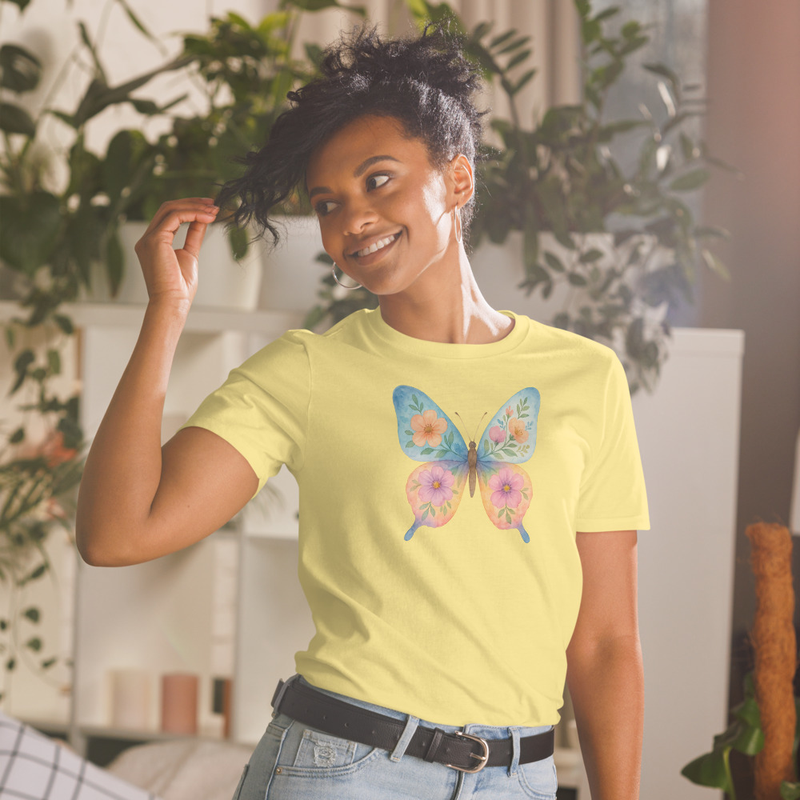“Floral Wings” Watercolor Butterfly Ladies Short-Sleeve Unisex T-Shirt - Image 87