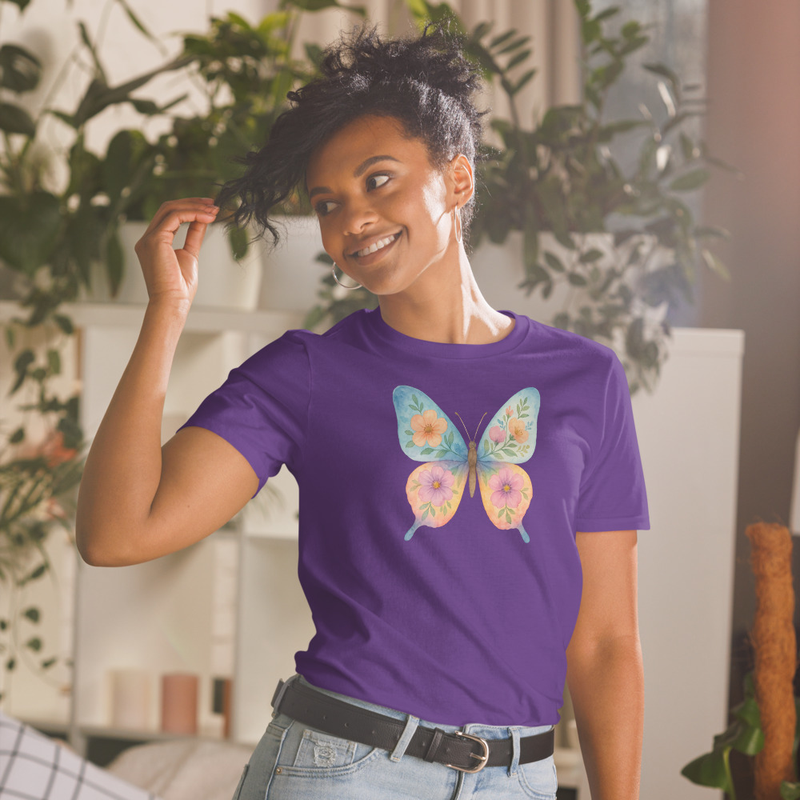 “Floral Wings” Watercolor Butterfly Ladies Short-Sleeve Unisex T-Shirt - Image 10