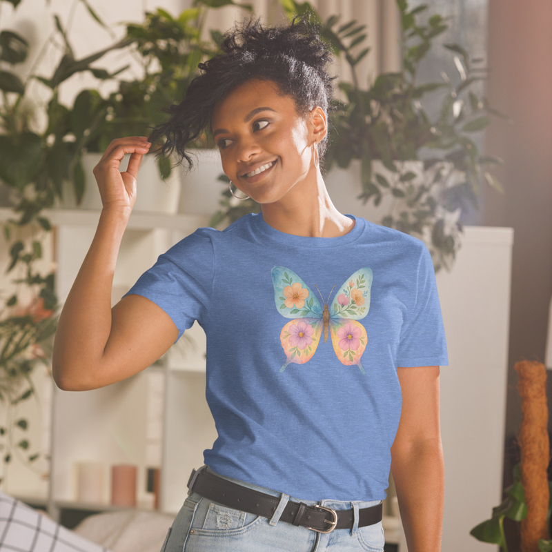 “Floral Wings” Watercolor Butterfly Ladies Short-Sleeve Unisex T-Shirt - Image 67