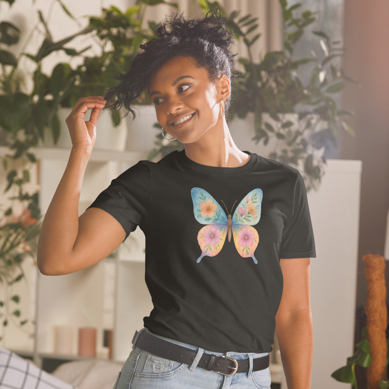 “Floral Wings” Watercolor Butterfly Ladies Short-Sleeve Unisex T-Shirt - Image 4
