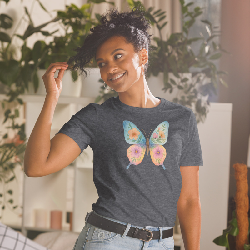 “Floral Wings” Watercolor Butterfly Ladies Short-Sleeve Unisex T-Shirt - Image 14