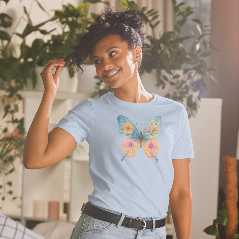 “Floral Wings” Watercolor Butterfly Ladies Short-Sleeve Unisex T-Shirt - Image 81