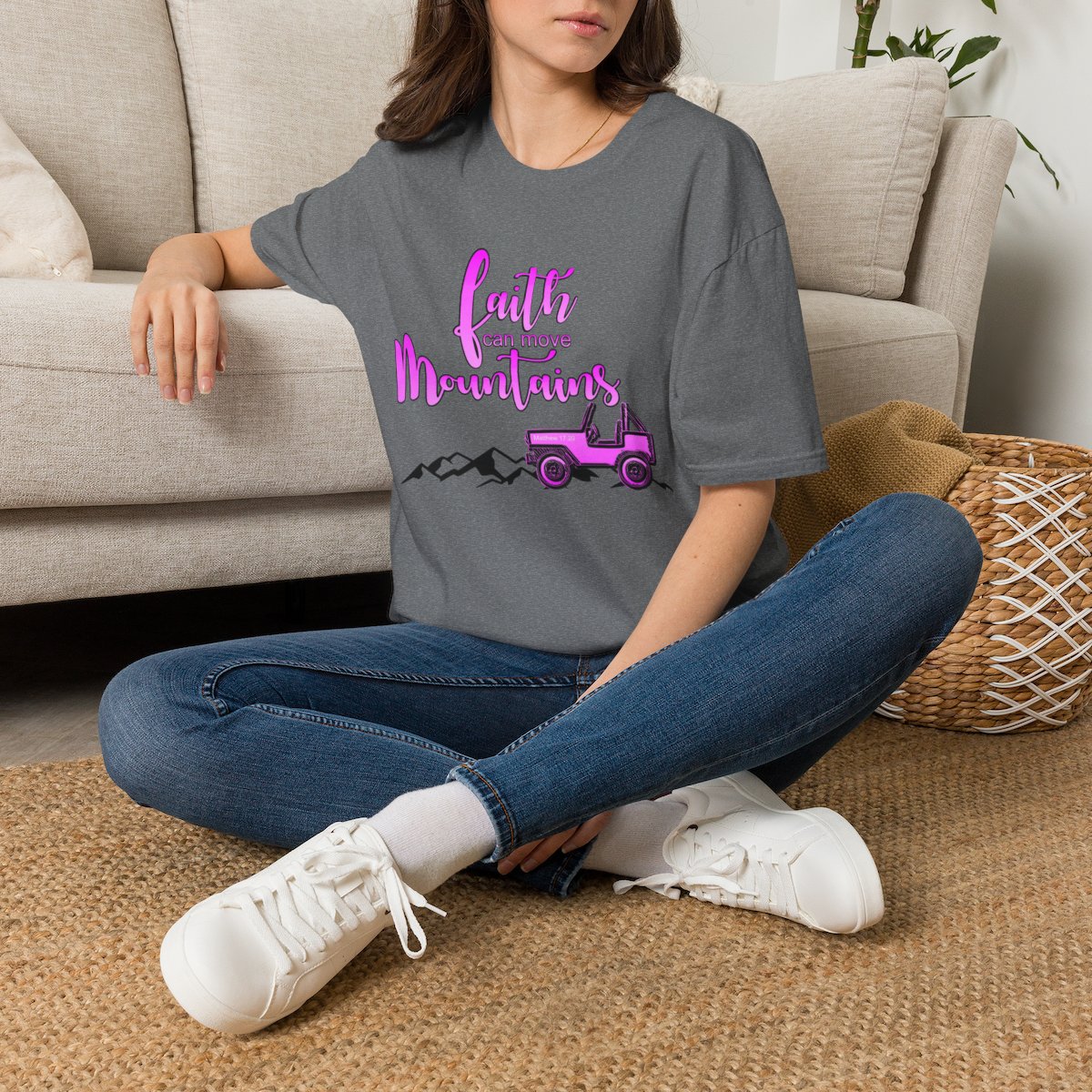 Faith Can Move Mountains T-Shirt | Faith Truck Mountain Graphic - Image 5